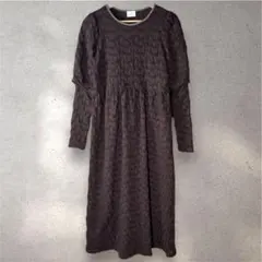 【merry jenny】立体花柄ジャガードロングワンピースブラウンパフ袖