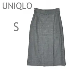 【最終値下げ】ユニクロ　チェックナロースカート　膝下　上品　総柄　グレー　S
