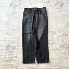 デニムパンツ ストレート L ブラック ウォッシュ加工 アメカジ ストレッチ