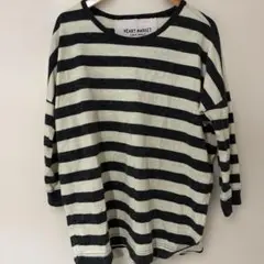 Heart Market 長袖ニット チュニック丈 ボーダー 黒白 F
