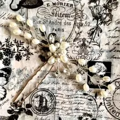 フラワーデザイン ヘアピン フェイクパール　ジルコニア ウェディング 卒業式