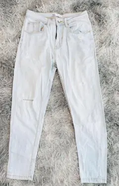 【ZARA】EUR38 ダメージデニム ライトブルー ゆったり メンズ