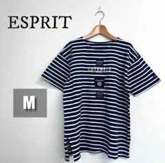 【美品】​エスプリ 半袖カットソー M相当 メンズ 紺白 ボーダー ワッペンのサムネイル