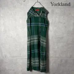 yorkland 2点セット（チェック柄ロングワンピース9AR＋赤カーディガン