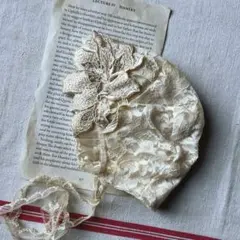 紅茶染めレースボンネット　ブライスアウトフィット　ハンドメイド　ネオブライス服