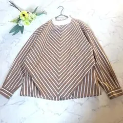 ユナイテッドアローズ　ストライプ　バンドカラー　 シャツ　ブラウス　茶　白　変形