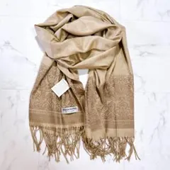 新品タグ付き 100%パシュミナストール 大判 ベージュ ペイズリー柄