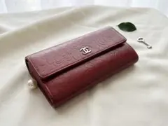 【美品★シリアル有】シャネル カメリア フラップ 長財布 レッド 赤 美品☆シリアル有】シャネル カメリア フラップ 長財布 レッド 赤