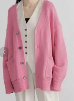 極美品 LOWRYS FARM yuw 綿ニット ビッグカーディガン ピンク F