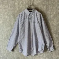 ぷ*ー様 ヴィンテージ90sトミーヒルフィガー ストライプシャツ Lサイズ 青ブ
