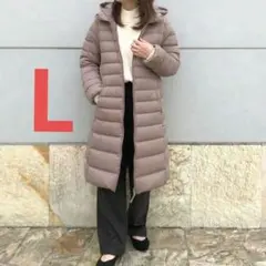 ユニクロ ウルトラライトダウンフーデットコート ロングコート ベージュ L