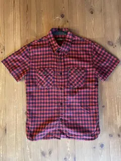 FLAT HEAD 半袖チェックシャツ レッド×ブラック　サイズ38のサムネイル
