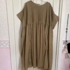 スタディオクリップ　エッセンシャル ベージュ ストライプ 半袖 シャツワンピース