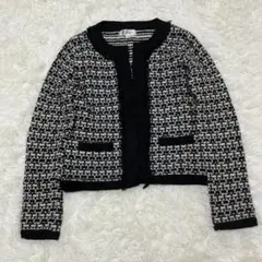 MICHEL KLEIN ツイード風 ノーカラージャケット ブラック ホワイト