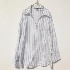 Lee リー ストライプ ジップアップ シャツ 長袖 XL 白 青 大きいのサムネイル