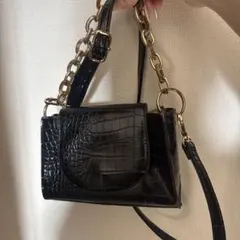 ブラック クロコダイル風 ショルダーバッグ