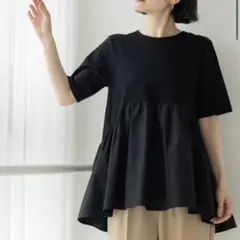ペプラムドッキングカットソー 黒 半袖