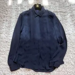 theory シルク100% ブラウス ネイビー 長袖 上質 光沢感 とろみ素材