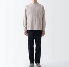 【美品】無印良品　洗いざらしオックススタンドカラーシャツ　M