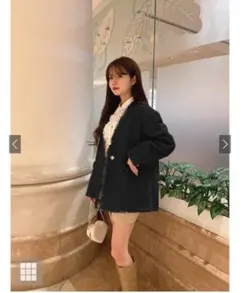 フリンジツイードカーディガン al257 GRL ブラック