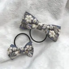 花柄刺繍リボンヘアゴム2個セット