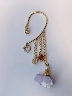 ハンドメイド イヤーカフ ゴールド 紫色の花