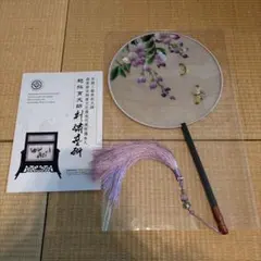 掛け軸 奥村土牛 白鷺 団扇扇面 希少 軸装 茶道具 掛軸 美品 です。 ビンテージ日本橋三越本店謹製 竹細工団扇立てと奥村土牛が描いた朝顔