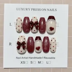 ネイルチップ 小さめ フレンチガーリー 韓国 量産型 リボン ドット ハート