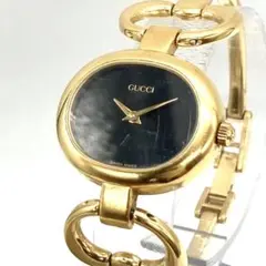 稼働/純正尾錠 GUCCI ホースビット シルバー 6300L 腕時計 黒文字盤