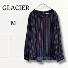 GLACIER グラシア ストライプ柄ブラウス M 紺 赤 ハニーズ 長袖 古着のサムネイル