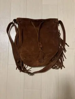 ブラウン スエード フリンジ ショルダーバッグ
