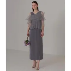 2WAYフリルチェックスパンコールベロアドレスワンピース