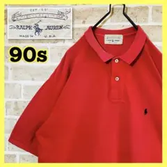 ラルフローレン US古着 ポロシャツ オーバーサイズ 刺繍ロゴ 90s 赤 L