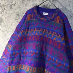 【民族柄 ニットセーター】総柄 M マルチカラー ロングニット 幾何学模様