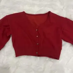 赤いVネッククロップドカーディガン