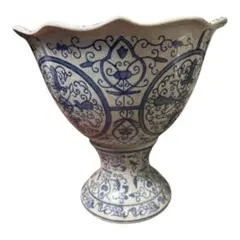青い花模様の陶器花瓶 陶器 中国 30cm
