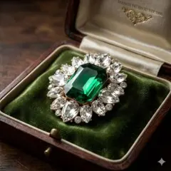 ブローチ　グリーン　ゴールド　アンティーク　ヴィンテージ　レトロ　【1452】