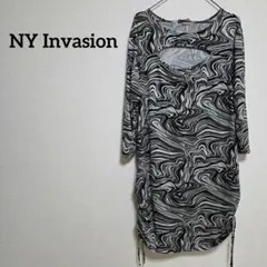 NY Invasion 抽象模様 五分袖チュニック 胸元が特徴！
