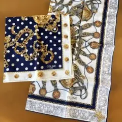 新品CELINE セリーヌ ハンカチ 2枚セット ネイビードット柄