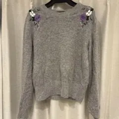 Lily Brown花柄刺繍 グレー 長袖ニット