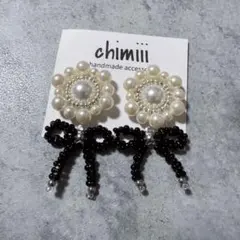 No.949 ハンドメイド　ビーズ刺繍　ビーズリボン　ピアス　イヤリング