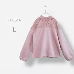 【C.O.L.Z.A】　薄手ニット　花柄レース刺繍　パフスリーブ　ゆるだぼ