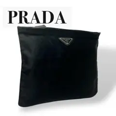 【極美品】PRADA プラダ　大きめポーチ　ナイロン　ブラック　三角ロゴ　大容量