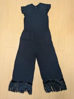 ZARA WOMAN ブラックフリンジオールインワン L〜XLサイズのサムネイル