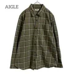 エーグル 長袖 ネルシャツ レディース 起毛 チェック サイズ40 カーキ