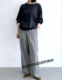 美品　バンヤードストーム リネンイージーパンツ チェック柄 　グレー