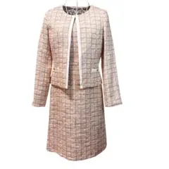 セレモニー セットアップ風ワンピース INDIVI ツイード ラメ38ベージュ