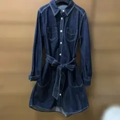 ダークデニム シャツワンピース 長袖