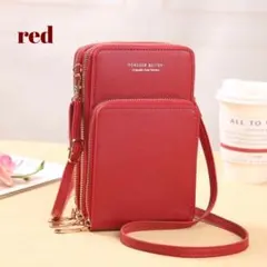 スマホショルダー　スマホポーチ レッド 赤 財布 ポシェット　ショルダーバック