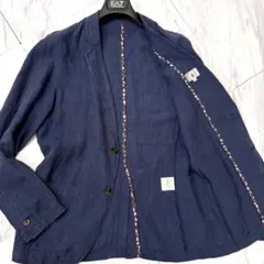 美品 リネン100％⭐️タケオキクチ サマージャケット 花柄パイピング 紺 Lのサムネイル